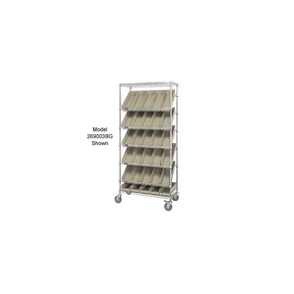 Global Industrial Easy Access Slant Shelf Chrome Wire Cart 18 4inH Shelf Bins Ivory 36Lx18Wx74H 269005BG - main